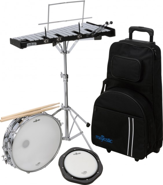 MAJESTIC  SNARE DRUM , BELLS & PRACTICE PAD KIT WITH TROLLEY