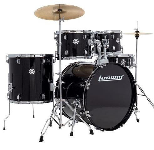 Ludwig Accent Drive Drum Set - Complete w/ Hardware and Cymbals - Black Sparkle - LC19511