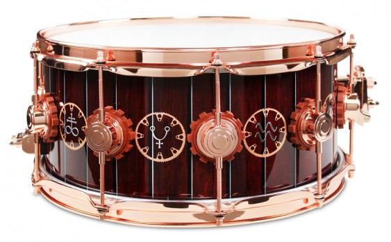 DW Drum Workshop Neil Peart Time Machine Snare Drum w/ Wood Inlay and Copper Hardware