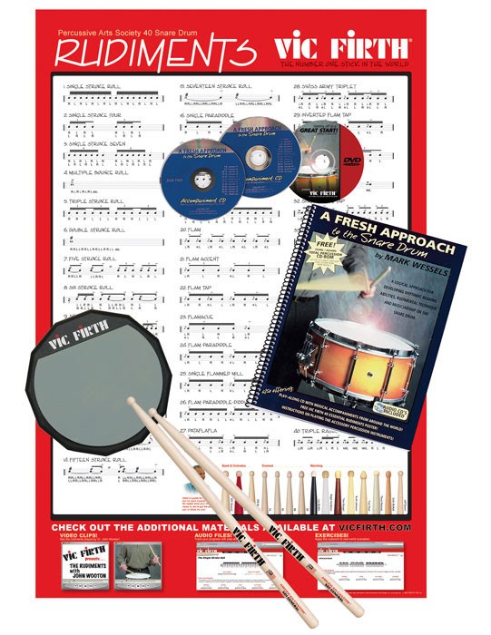 Vic Firth Fresh Approach Starter Pack (includes SD1, practice pad and snare drum book)