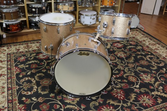Used 1965 Ludwig 3pc, 13,16,22, Champagne Sparkle, Chrome over Brass Hoops