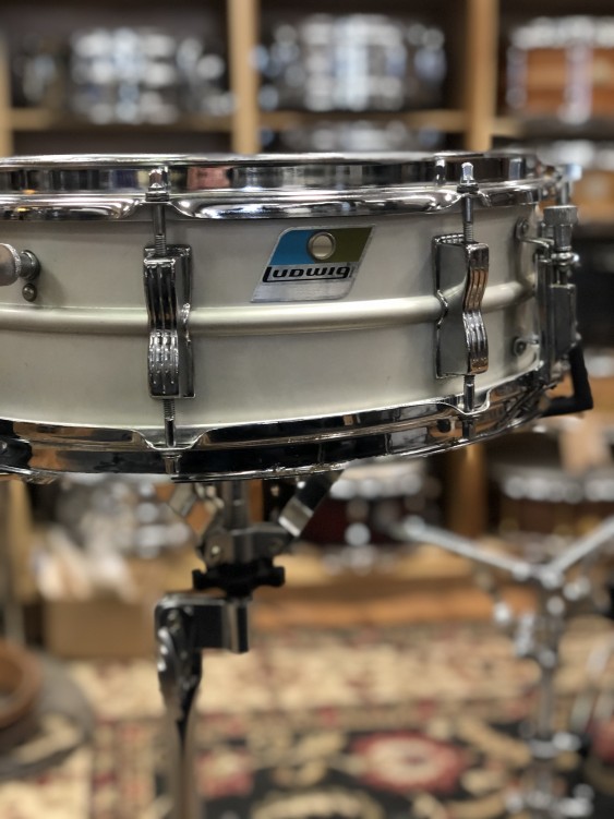 Used Ludwig Acrolite 5x14 Snare Drum w/ Blue and Olive Badge