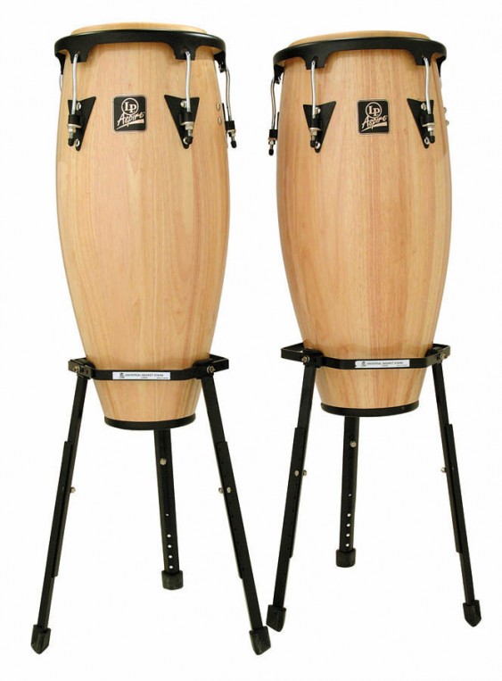 Latin Percussion Aspire Natural Wood 10" & 11" Conga Set w/ Two Universal Basket Stands