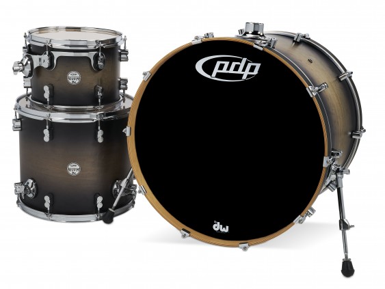 PDP Concept Series 3-Piece Maple Shell Pack, Satin Charcoal Burst w/Chrome Hardware; 9x12, 14x16, 18x24