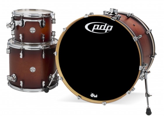 PDP Concept Series 3-Piece Maple Shell Pack, Satin Tobacco Burst w/Chrome Hardware; 9x12, 14x16, 18x24