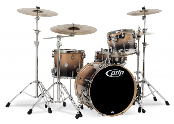 PDP Concept Series 4-Piece Birch Shell Pack, Natural to Charcoal Fade w/Chrome Hardware; 9x12, 12x14, 16x20, 5.5x14