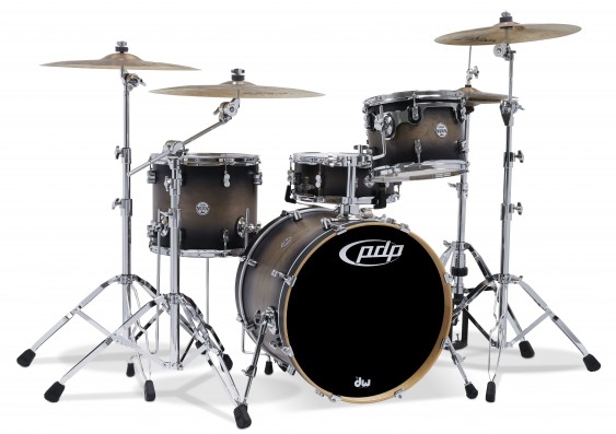 PDP Concept Series 4-Piece Maple Shell Pack, Satin Charcoal Burst w/Chrome Hardware; 9x12, 12x14, 16x20, 5.5x14