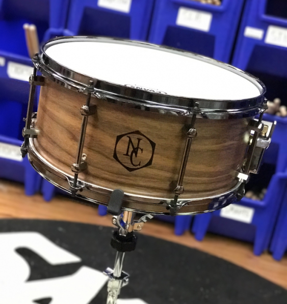 Noble & Cooley Walnut Snare, 6.5X14, Clear Matte, Flanger Black, Woodburn Logo