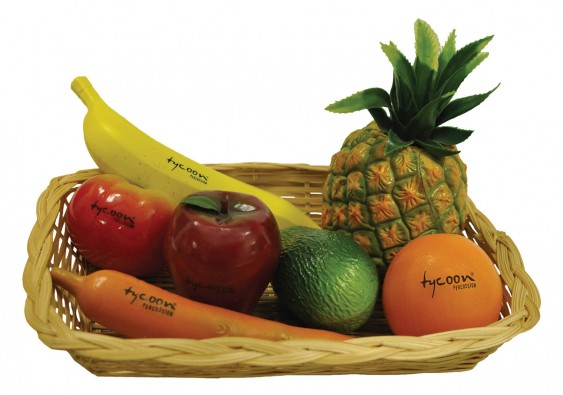 Tycoon Percussion Fruit Shaker Set In Rattan Basket