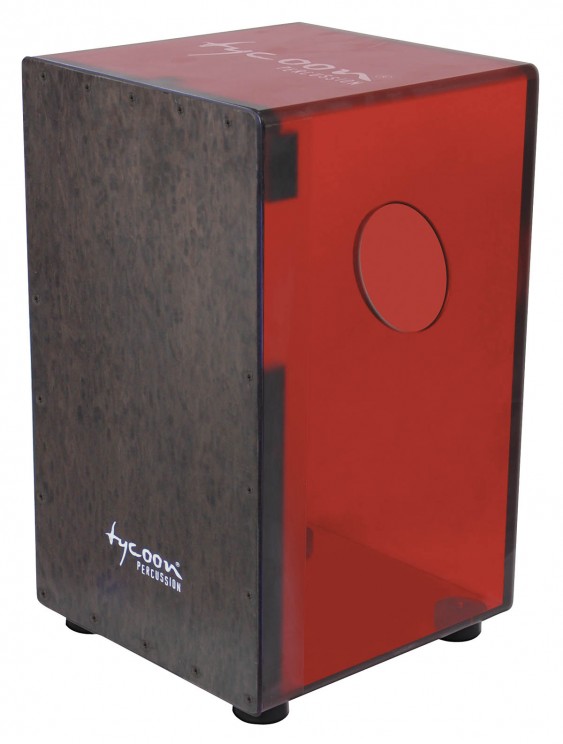 Tycoon Percussion 29 Series Cherry Red Acrylic Cajon With Black Makah Burl Front Plate
