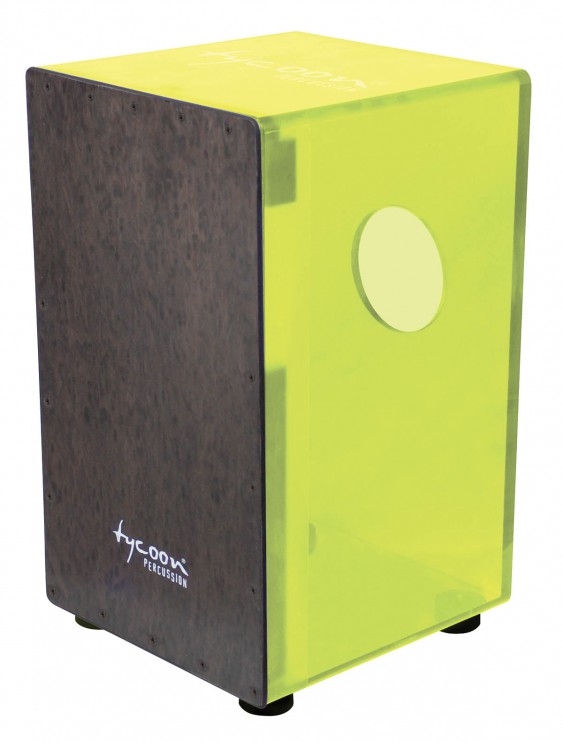 Tycoon Percussion 29 Series Neon Green Acrylic Cajon With Black Makah Burl Front Plate