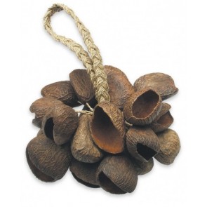 Tap into the rhythms of the Earth with this cluster of dark-hued seed pods harvested from the sweet chestnut plant, which is common throughout southern Europe, Asia Minor, and other temperate regions. Grasp the thick, woven hemp handle or drape it over a 