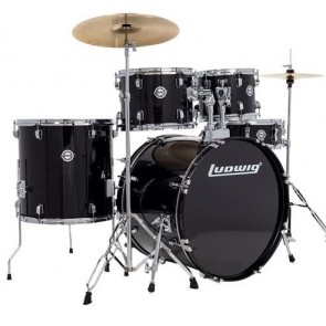 Ludwig Accent Fuse Drum Set - Complete w/ Hardware and Cymbals - Black Sparkle - LC19011