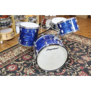Consignment Vintage Slingerland Set, Early ‘60s, 12,14,20, Blue Agate, chrome over brass 5X14 snare with some hardware, original, rare, clean
