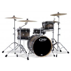 PDP Concept Series 4-Piece Maple Shell Pack, Satin Charcoal Burst w/Chrome Hardware; 9x12, 12x14, 16x20, 5.5x14