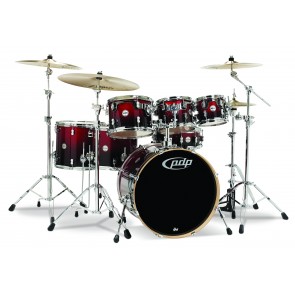 PDP Concept Series 7-Piece Maple Shell Pack, Red to Black Fade w/Chrome Hardware; 7x8, 8x10, 9x12, 12x14, 14x16, 18x22, 5.5x14